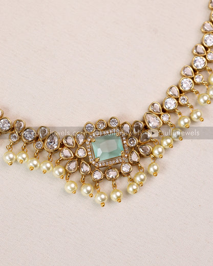 Centre Stone with Pearl drop Necklace & Earring