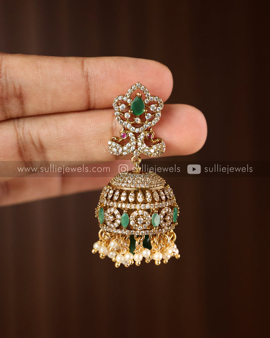 Premium AD Jhumka with Pearl hangings