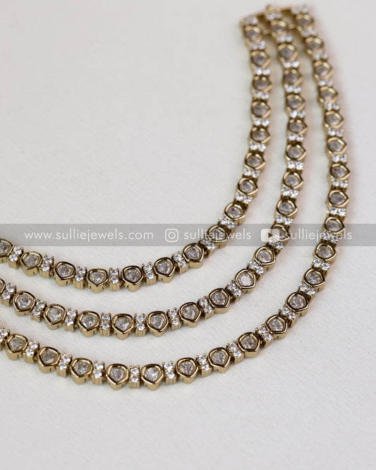 3 layered Moissanite Victorian Necklace with Studs